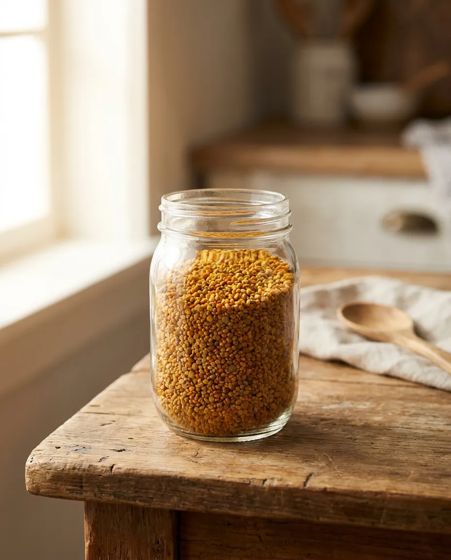 Jar of Apiary & Co. bee pollen granules